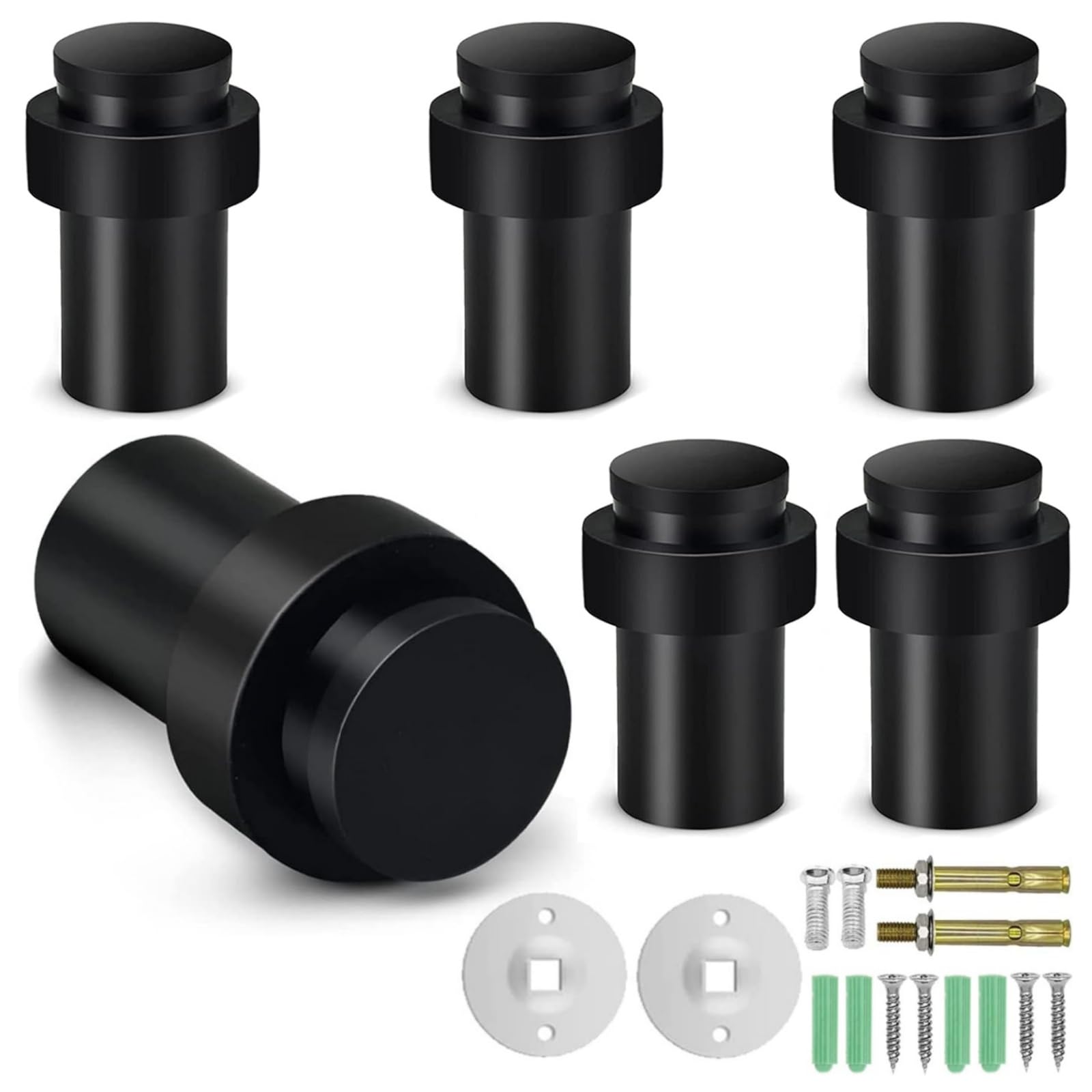 LDHHYH 6 Pack Black Door Stoppers, 2.3Inch Heavy Duty Doorstop Stainless Steel Wall Doors Stop with Rubber Buffer Ring for Home and Office