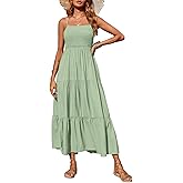 PRETTYGARDEN Women's Summer Maxi Dress 2026 Casual Boho Sleeveless Spaghetti Strap Smocked Tiered Long Beach Sundresses