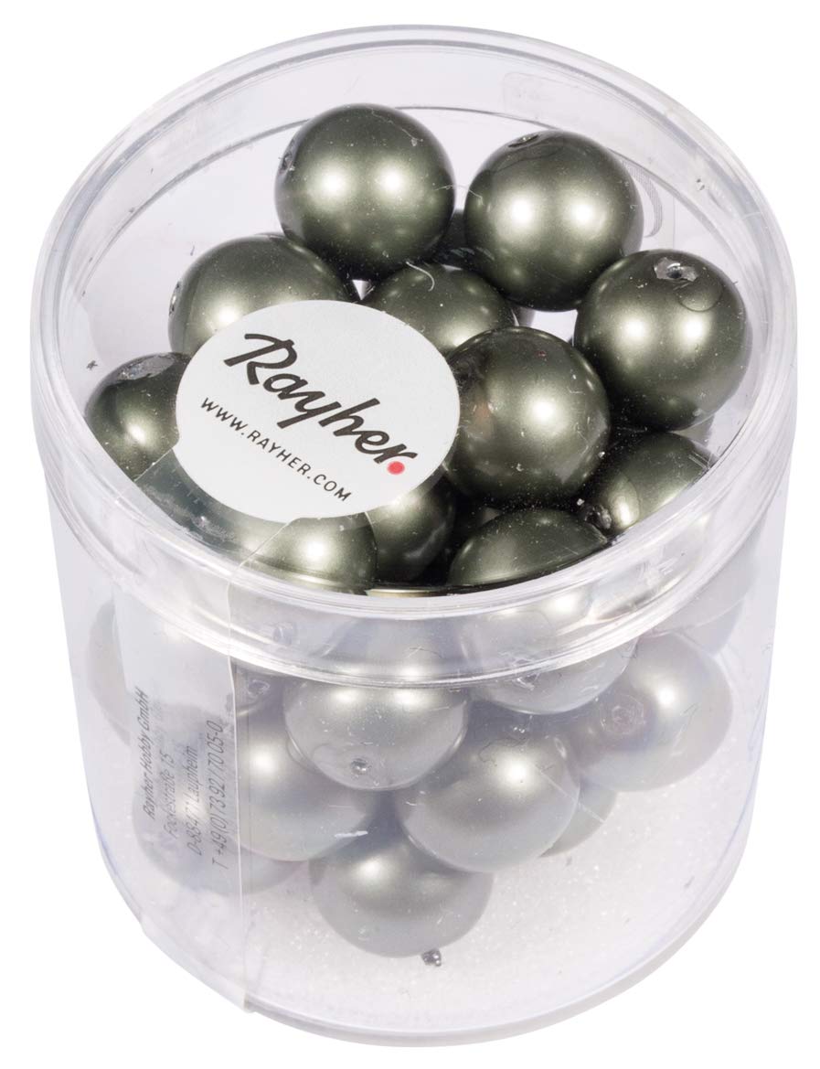 Rayher Hobby 14449458 Renaissance Glass Wax Beads Matt Diameter 10 mm Antique Olive Pack of 35