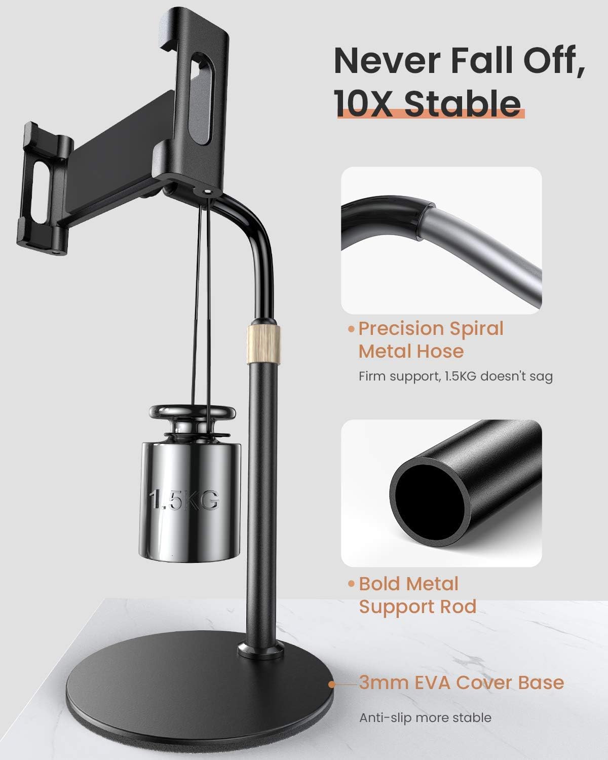 LISEN Tablet Stand Holder, Angle Height Adjustable Tablet & Phone Stand for Desk, Thick Case Friendly iPad Holder Stand Compatible with(4.7-12.9") iPad Pro 12.9, Air Mini 4, iPhone, Switch, Kindle