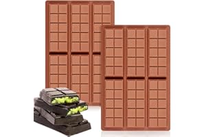FUNBAKY Chocolate Bar Molds Deep Silicone Break-Apart Chocolate Nonstick Protein and Energy Bar Mold Thick Candy Bar Mold Wax Melt Mold 2 Pack (10 Snap)