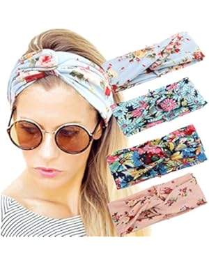 4 Pack Women Headband Boho Floal Style Criss Cross Head Wrap Hair Band