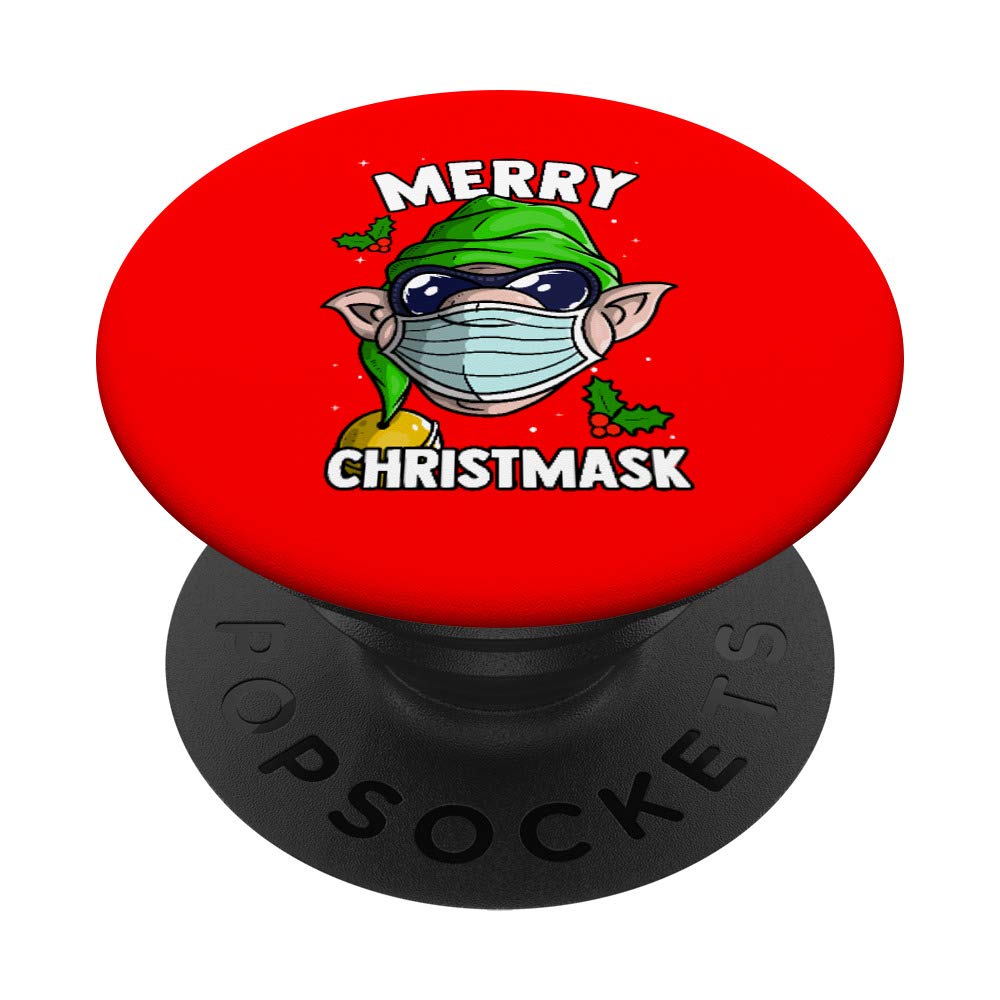 Elf Wearing Mask Funny Merry Christmask Christmas Men Women PopSockets Swappable PopGrip
