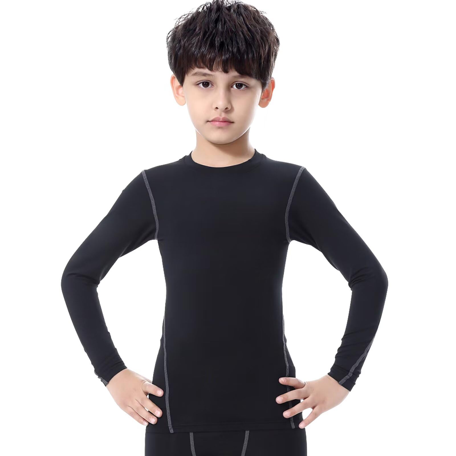 [Rovidorx] アンダーシャツ キッズ スポーツインナー ジュニア 長袖 サッカー インナー アンダーウェア 子供 コンプレッションウェア サッカーウェア ラッシュガード 男の子 野球 速乾 UVカット 1019-blk-gr-120 の商品画像