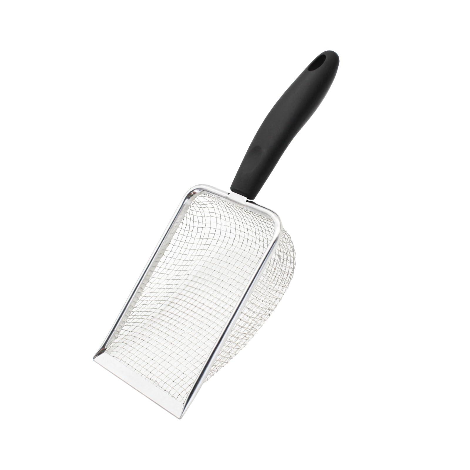 Andiker Cat Litter Scoop, 11 * 3.93 inches Fine Mesh Metal Litter Scoop for Bentonite Clay Cat Litter, 3.8mm Gap Hangable Reptile Sand Scoop Shovel Sifter for Lizard Snake Tortoise (Black)