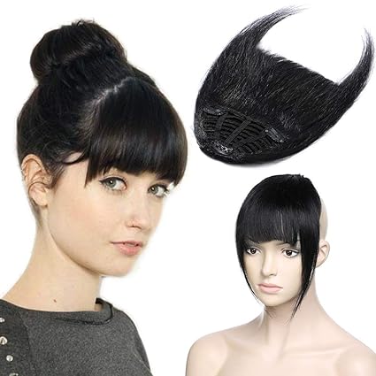 TESS Echthaar Extensions Clip in Pony Haarteil Echthaar 3 Clips glatt günstig Haarverlängerung 25g #1 Schwarz