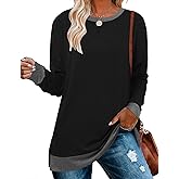 BETTE BOUTIK Women's Drop Long Sleeve Sweatshirts Casual Crewneck Tunic Tops Sweartshirts With Side Slits S-3XL