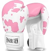 FINGER TEN Stylish Pattern Boxing Gloves Women 8-16 oz | Pro Training Sparring，Suitable for Boxing Kickboxing MMA Fighting Workout，Durable Leather Adult Heavy Punching Bag Glove