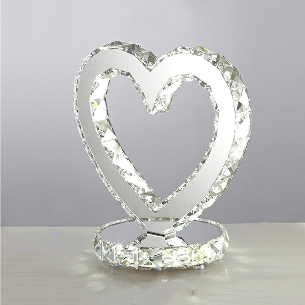 Baoduohui Heart-Shaped Crystal Table lamp, LED Reading Desk lamp, Living Room Table lamp, Bedroom Table lamp, Hotel Decoration Desk lamp White