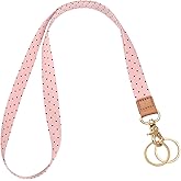 Knagsfa Lanyards for Keys, Neck Lanyards for ID Badges with Metal Hook, Cute Lanyard Keychain for Women, Pink Black Polka Dots