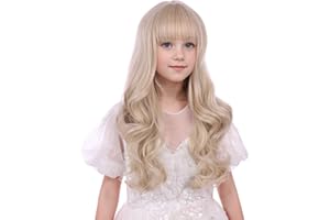 WAVELNM Mixed Blonde Wig for Kids Child Long Wavy Blonde Wig with Bangs Kids Wig Girls Synthetic Wigs for Kid Daily Party Halloween Use