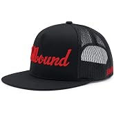 Hellbound Trucker Cap for Men &ndash; Flat Bill Mesh Snapback Hat &ndash; 5-Panel Black Cap with Bold Red Hellbound Front &ndash; One Size Adjustable &ndash; Cotton/Poly/Nylon Blend &ndash; Outdoor Summer Baseball Hat