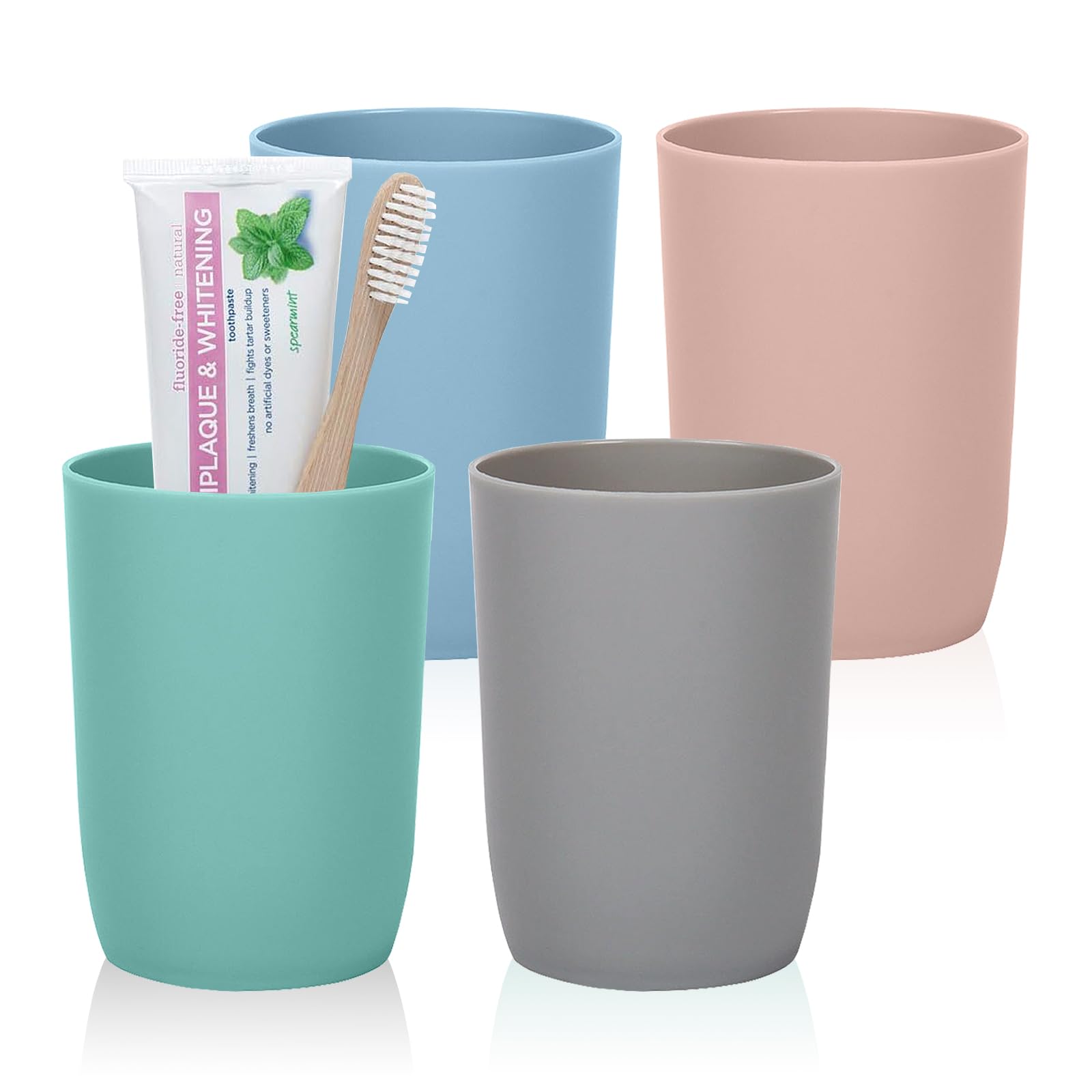 Topsky 4-Pieces Dishwasher Safe Plastic Tumblers Travel Mouthwash Cup Reusable Water Cup Travel Camping Portable Cups Coloured Plastic Cups 4 Color 280ml