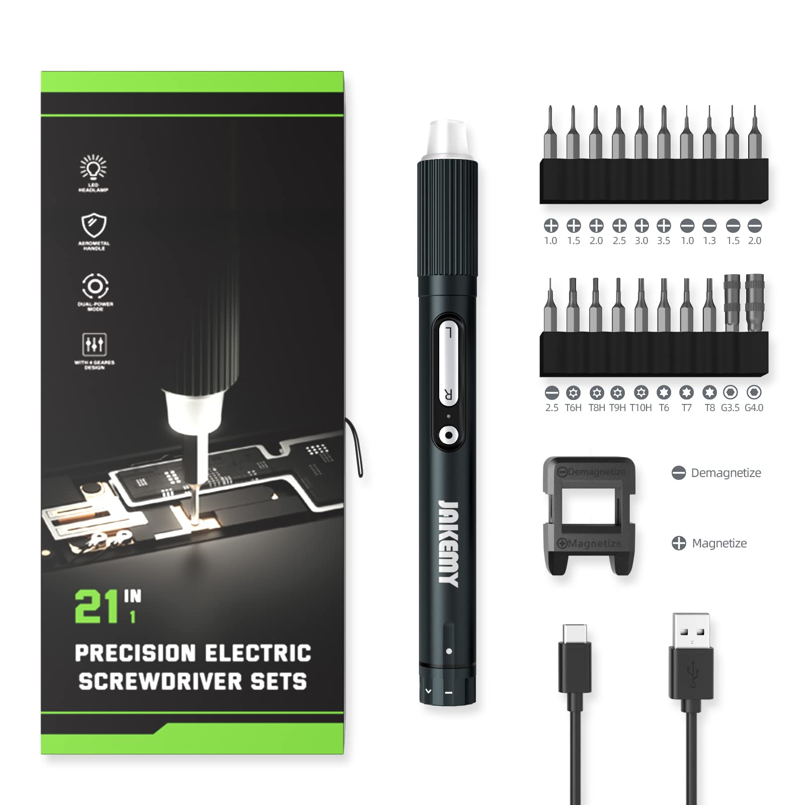 Photo 1 of JAKEMY Cordless Screwdriver, 3 Gears Torque Adjustable Precison Screwdriver Set, Automatic and Manual Dual-mode, Shadowless LED Lamp, Phillips Flat Socket Torx Screwdriver Repair Tool Kit