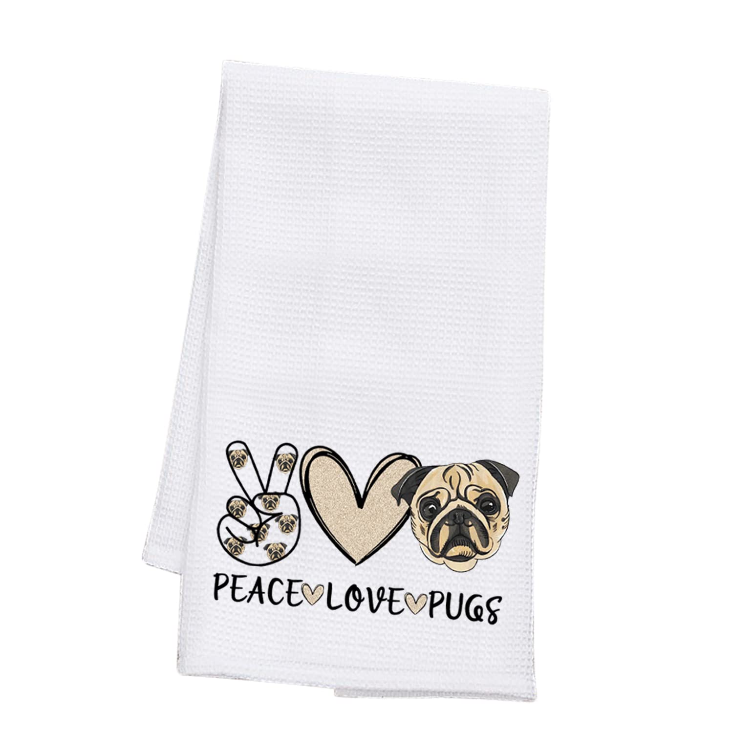 PLITI Pug Kitchen Towel For Pug Dog Lover Gift Pug Mom Gift Crazy Pug Lady Gift Pug Dog Owner Gift Peace Love Pugs Gift (Peace love pugs TWU)