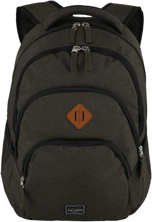 travelite Rucksack Handgepäck mit Laptop Fach 15,6 Zoll, Gepäck Serie BASICS Daypack Melange: Modischer Rucksack in Melange Optik, 096308-60, 45 cm, 22 Liter, Schwarz(Braun)
