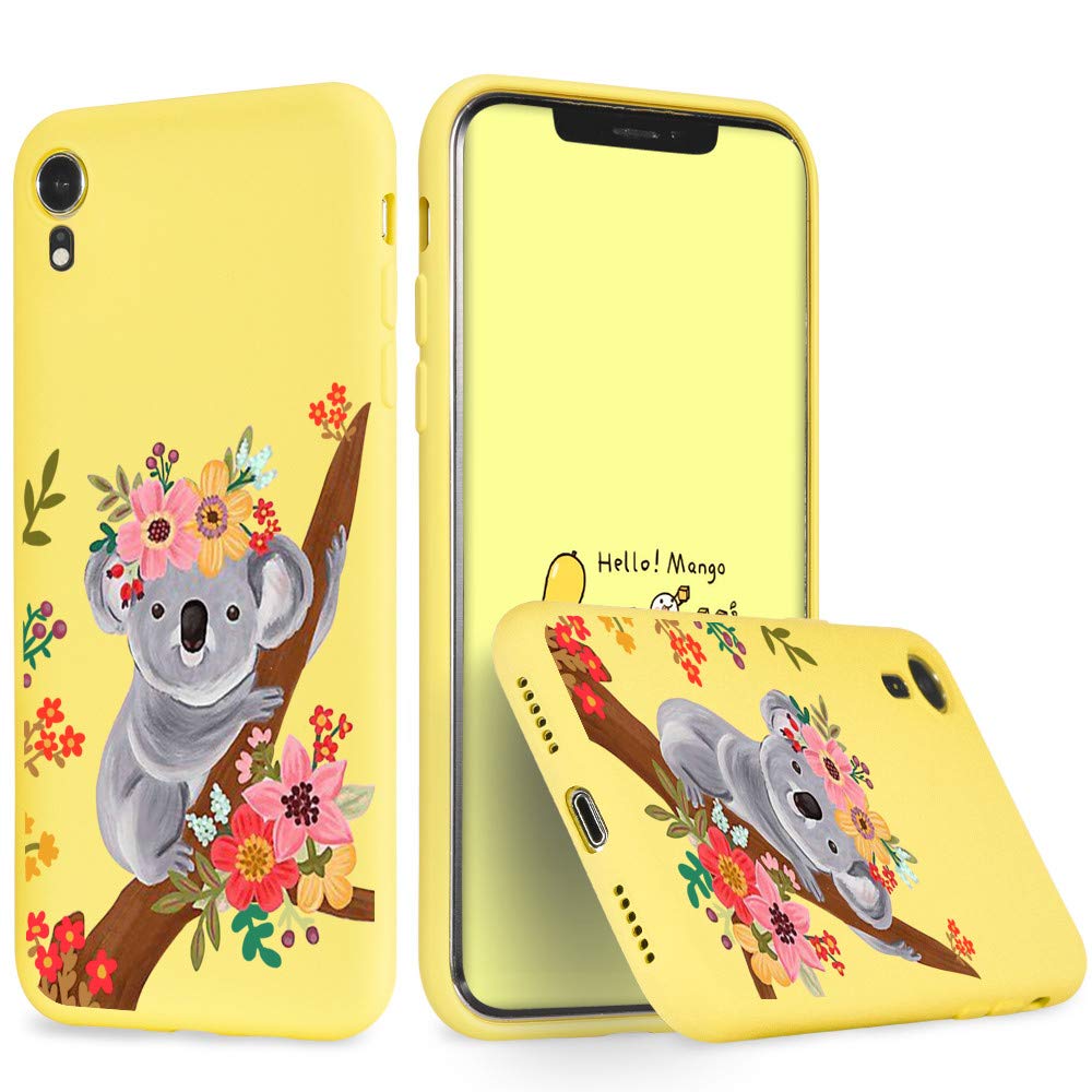 Idocolors Cases for iPhone XR Kawaii Koala Design, Liquid Silicone with Soft Microfiber Cloth Lining Cushion Mobile Phone Case, Slim Bumper Soft Gel Rubber Cover