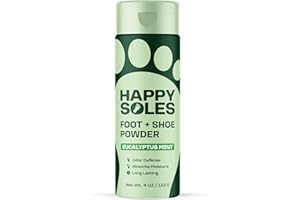 HAPPY SOLES Shoe Deodorizer & Foot Powder - Ultimate Foot Powder for Smelly Feet & Odor Control - Sweat-Absorbing & Long-Lasting Freshness - For Sweaty Feet & Unpleasant Shoe Smell (Eucalyptus Mint)
