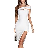 Women's One Shoulder Side Split Bandage Bodycon Club Midi Dresses
