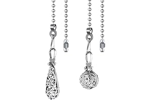 Dotlite Ceiling Fan Pull Chain Vintage Hollow Fan Danglers,14 Inches Decorative Fan String Pulls Charm Extension, 3mm Diameter Beaded Fan Pull Chains Extender Ornaments with Connector(Silver 2Pack)
