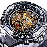 Winner Golden Movement Skeleton Stainless Steel Men Automatic Sport Wrist Watch