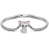 H&Beautimer Original 925 Sterling Silver Bracelet Women's Cute Elephant Charm Snake Chain Bracelet 6.3/6.7/7/7.5/8/8.5/9'' Birthday Gift Jewelry