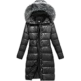 GGleaf Women's Long Winter Jacket Metallic Shiny Puffer Warm Coat With Faux Fur Detachable Hood