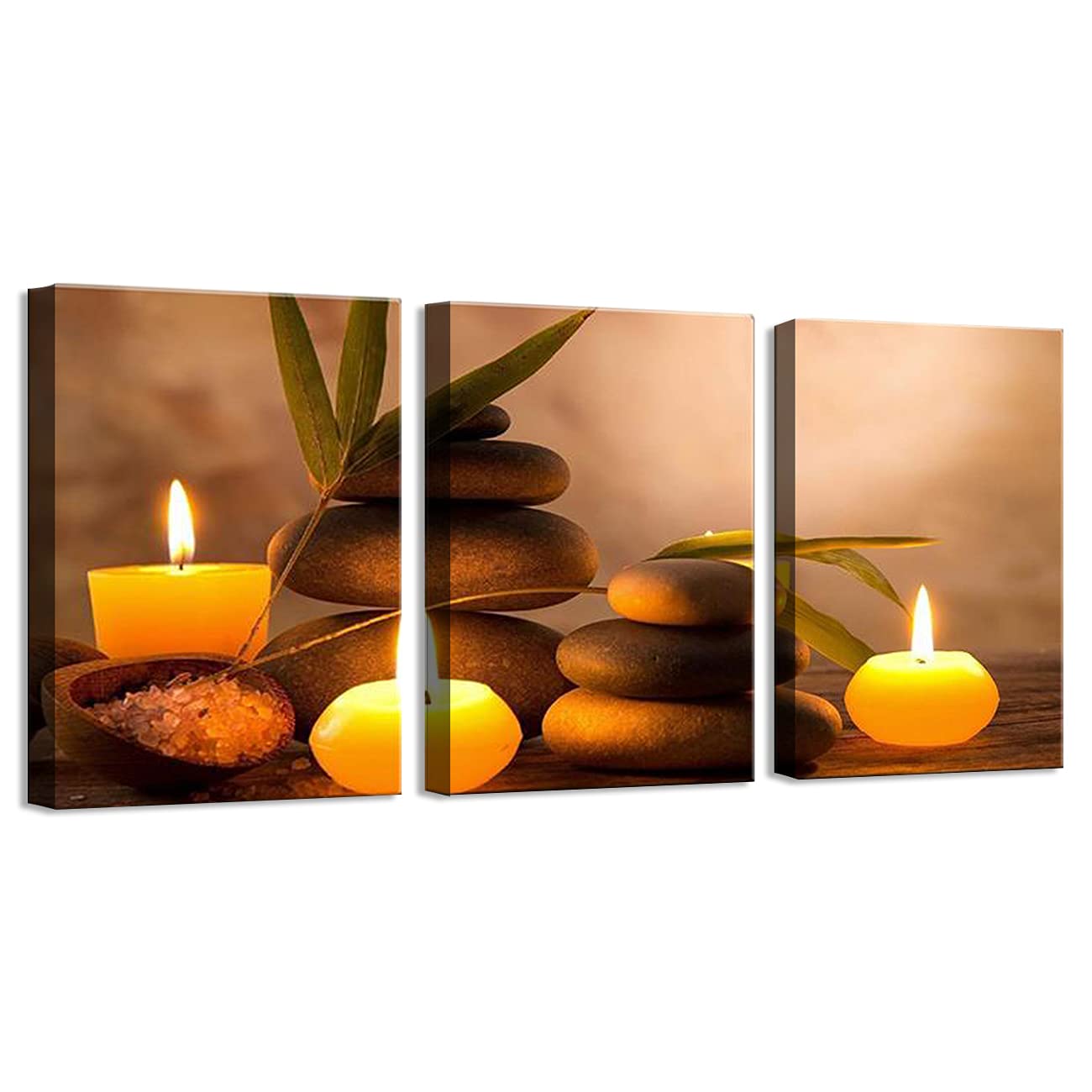 ZHONGYUTONG 3 Panel Canvas Wall Art Spa Still Life with Aromatic Candles and Zen Stones picture Modern Home Decor Stretched and Frame (12"x16"x3PCS)