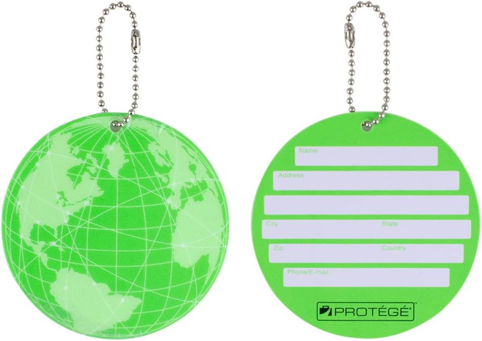 Protege Neon Round EZ ID Luggage Tags, 2 Pack Green
