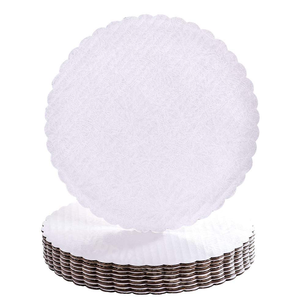 14 inch White Round Scalloped Edge Coated Cakeboard,Waxed Greaseproof, Disposable Cake Circle Base Boards Cardboard, pack of 6