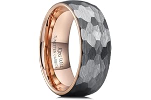 King Will 6mm 8mm Men's Tungsten Carbide Wedding Ring Hammered Groove Wedding Band Mens Two Tone Black/Silver/Gold/Brown Engagement Ring for Men and Women Matte Brushed Finish Comfort Fit Size 6-14