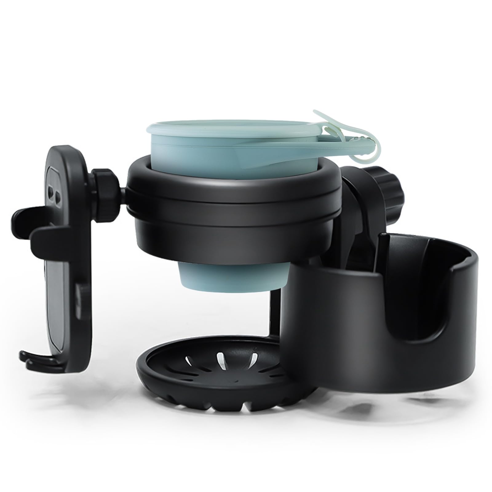 Photo 1 of 3-in-1 Stroller Cup Phone Holder Attachment Universal Cup Holder with Adjustable Phone Mount Double Cup Holder for Walker Wheelchair (Blue)