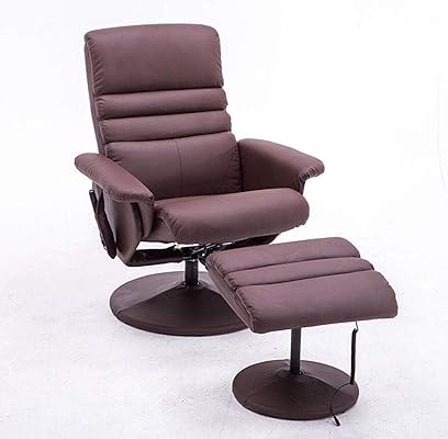 Mcombo Recliner Chair with Ottoman, Massage and 360 Swivel, Brown