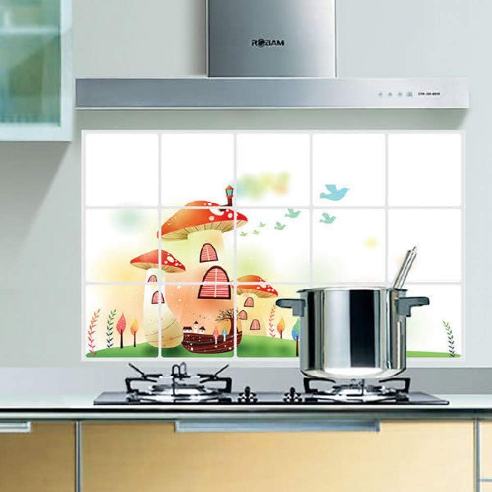 JJZZ Wall Sticker Oilproof Wall Stickers Aluminum Foil Fireproof Series Decorative Painting Kitchen Supplies Mushroom House 45 * 75Cm
