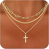 SUFOPE Layered Gold Cross Necklaces for Women, Stack Stackable Chunky 14K Gold Plated Cubic Zirconia Pendant Necklace Set Dainty Choker Layering Necklaces for Women Faith Jewelry Religious Gift