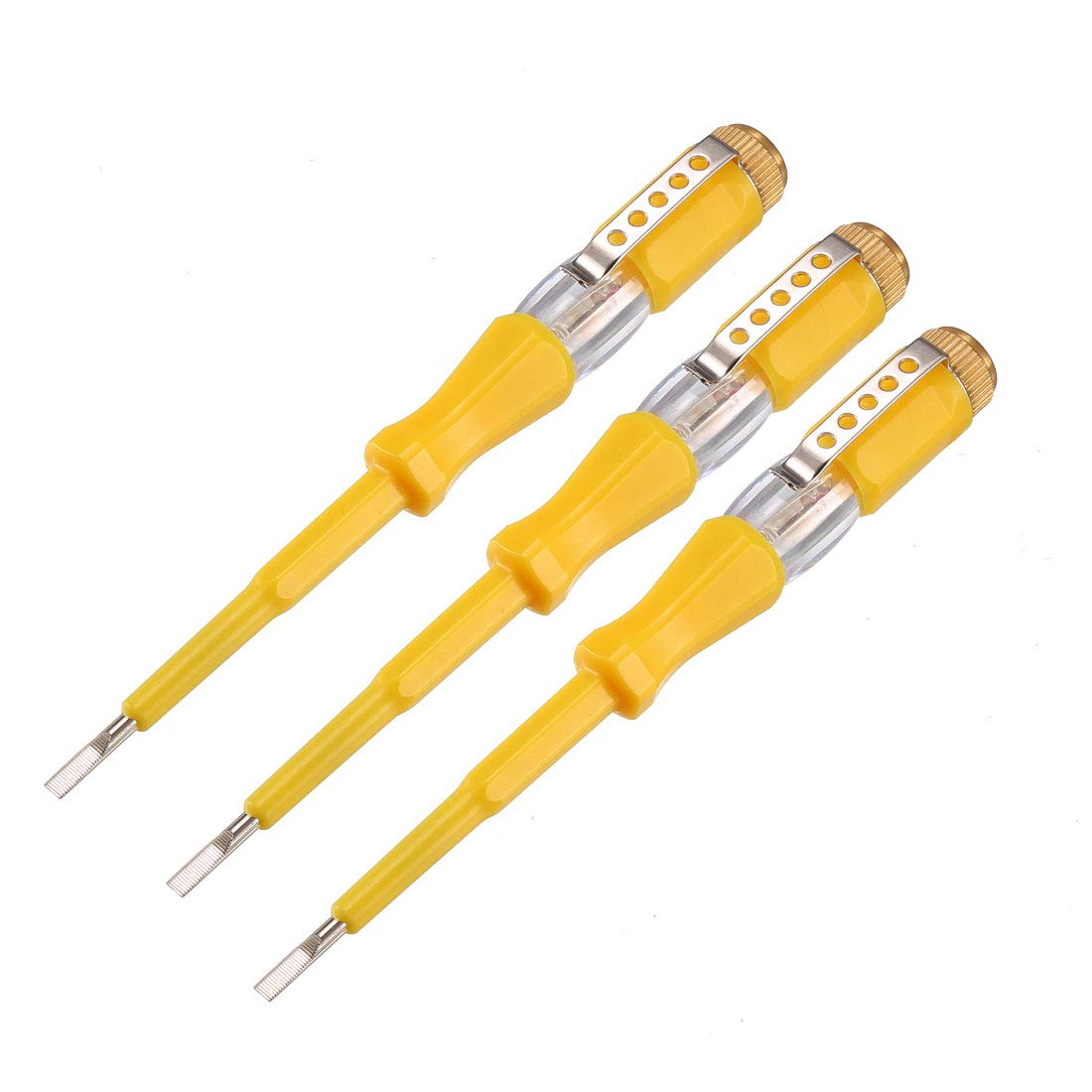 sourcing map Voltage Tester AC 100-500V with 3mm Slotted Screwdriver with Clip for Circuit Test, Yellow, Pack of 3
