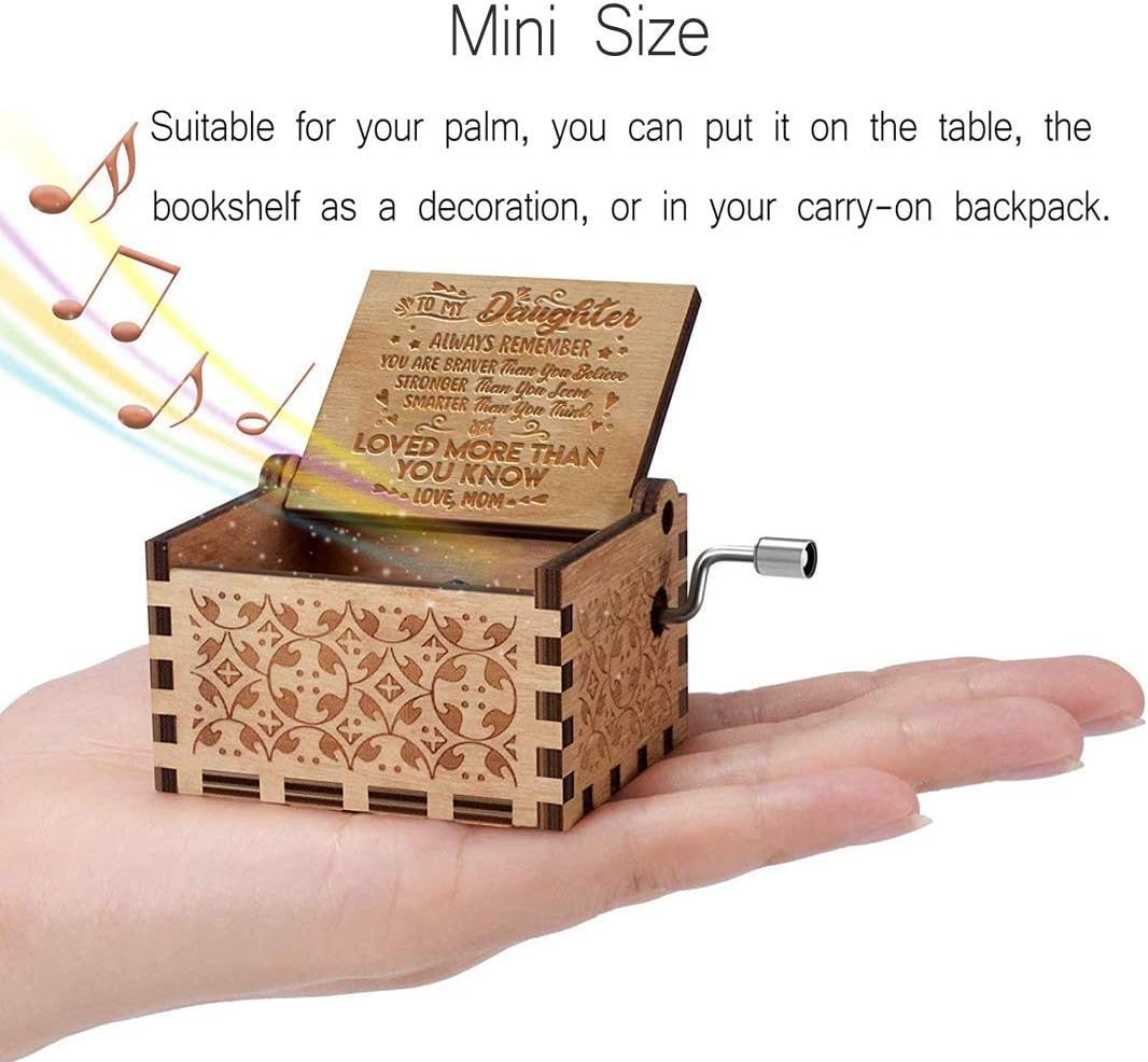 Micteney You Are My Sunshine Daughter Music Box,Mum to Daughter Music Box Mechanism Antique Carved You are My Sunshine Hand Crank Music Box for Mom to Daughter's gift - Image 4