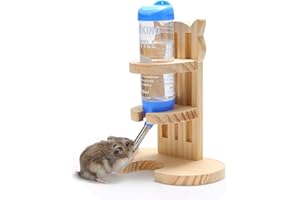VCZONE Bunny Water Bottle with Natural Wooden Stand Small Animals Water Bottle Holder for Small Sized Pets as Hamsters, Mice, Gerbils, Guinea Pigs, Rabbits, Puppy, Cats