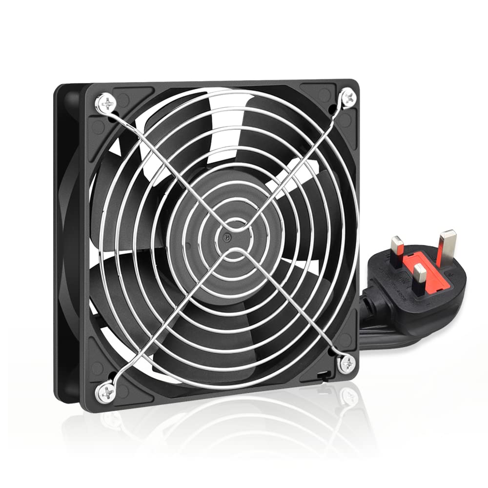 GDSTIME 120mm 240V Fan with AC Powered Plug 220V 230V 240V Computer Fan 120mm x 25mm Axial Dual Ball Bearing 2700 RPM 86.6 CFM For PC Server Cabinet Workstation Ventilation Replacement