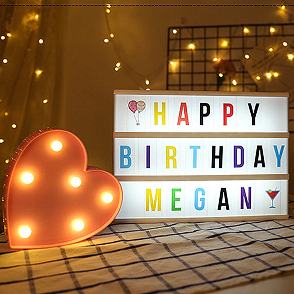 Cinema Light Box,Personalized Neon Signs, A4 Vintage Style Light up Message Board with 192 Black & Color Letters for Festival,Wedding, Party A4 Vintage Style Light up Message Board