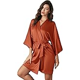 AW BRIDAL Silk Robes for Women, Short Bridesmaid Robes for Bridal Wedding Party, Bride Satin Bathrobe with Long Sleeve