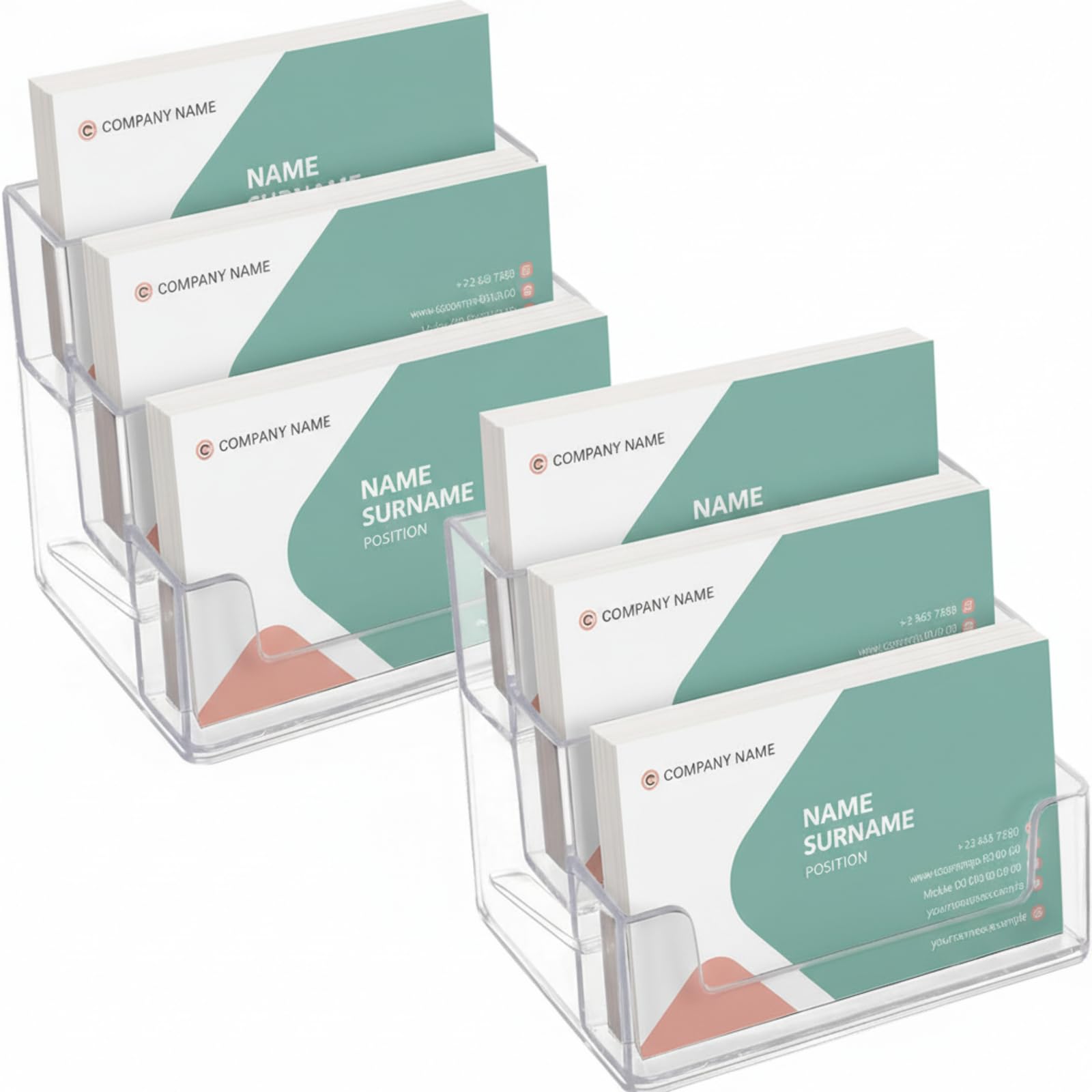 2 Pack Business Card Holder 3 Tiers Plastic Card Stand Organizer Clear Card Holder Display for Office, 180 Cards Capacity