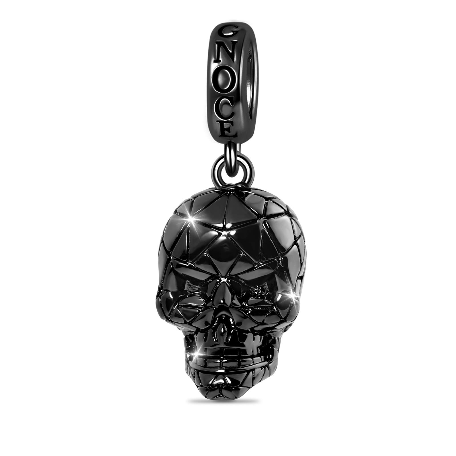 GNOCE Black Skull Pendant Charm Sterling Silver Black Plated Horror Dangle Charm Fit Bracelet/Necklace For Women Girls Wife Daughter
