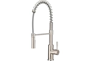Dura Faucet DF-MK504SLK-SN RV Swivel High-Arc Spring Kitchen Sink Faucet - Single Handle - Kitchen Faucet with Pull-Down Sprayer - Optional Deck Plate (Brushed Satin Nickel)