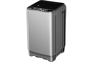 EUASOO 15.6lbs Full-Automatic Washing Machine, Portable Compact Laundry Washer with Drain Pump, 10 Programs 8 Water Levels with LED Display for RV, Camping, Apartment, Dorm, Dark-Grey