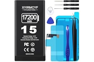 XYIRMCYF 17200mAh Super Capacity Battery Compatible with iPhone 15, 0 Cycle Li-Polymer Replacement Battery for iPhone 15, with Professional Repair Tool Kit