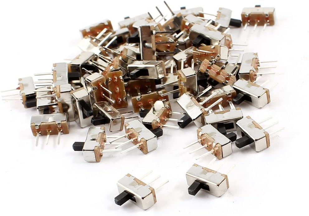 Sourcingmap 55 Pcs 3Pin PCB Mount 2 Position SPDT Horizontal Mini Slide Switch - Silver Tone, Black