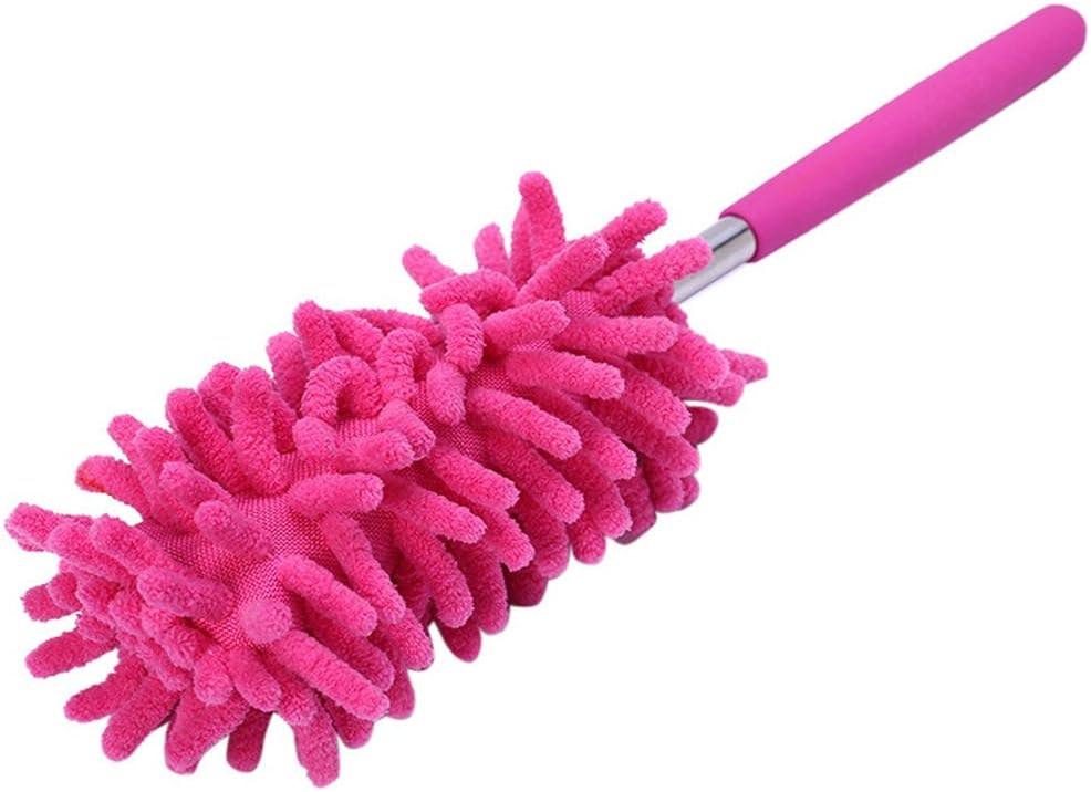 HOOUDO Feather Duster Microfiber Duster Extendable Dusting Brush Pole Washable Hand Duster Head Brush for Cleaning Home Office Car (Hot Pink)