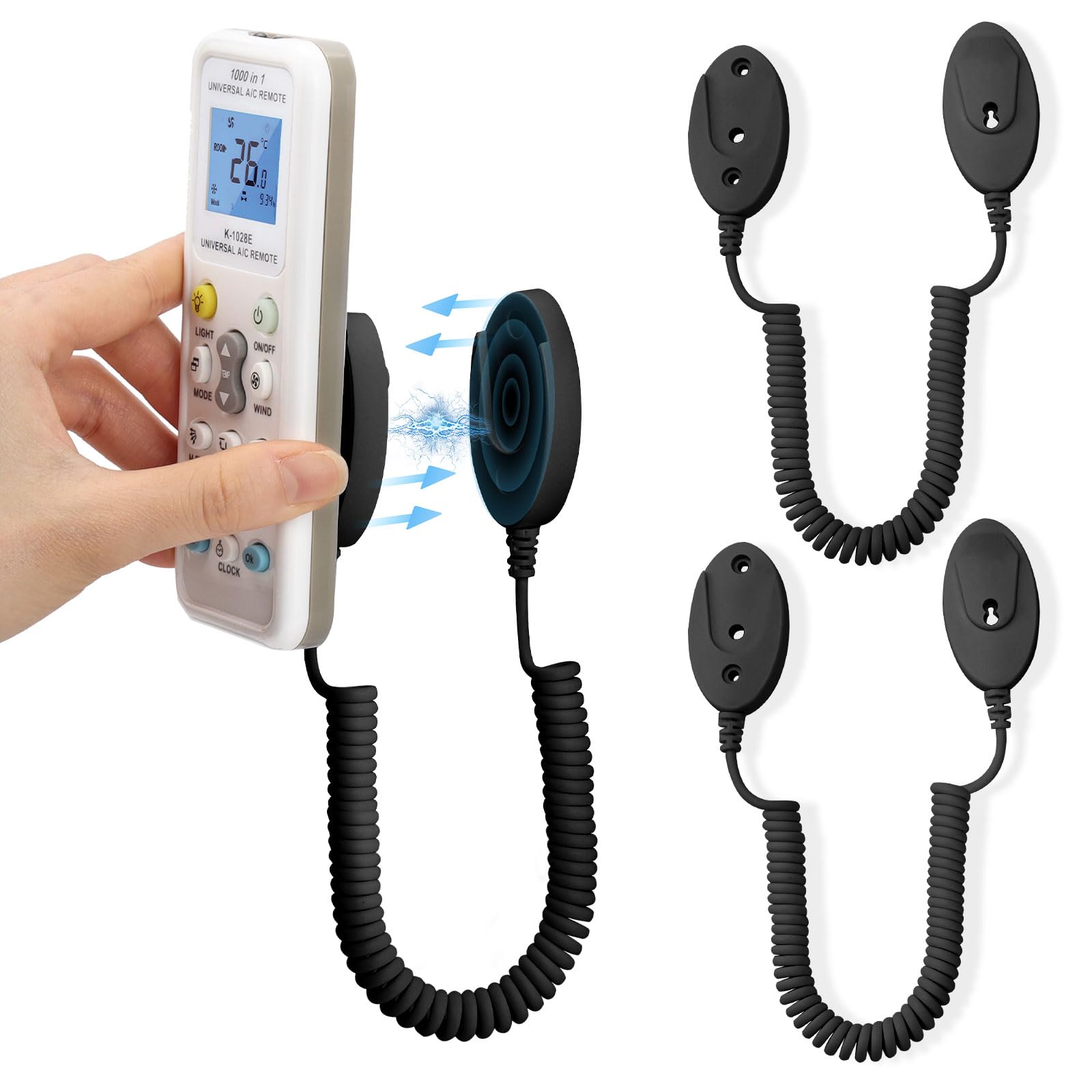 Photo 1 of 2-Pack Magnetic Remote Control Holders with Spring Ropes - Safely Secure Remotes & Small Items, Wall-Mount with Adhesive, Anti-Loss, Rapid Adsorption, Extendable Spring (Black 70 inch, 2 Pack)