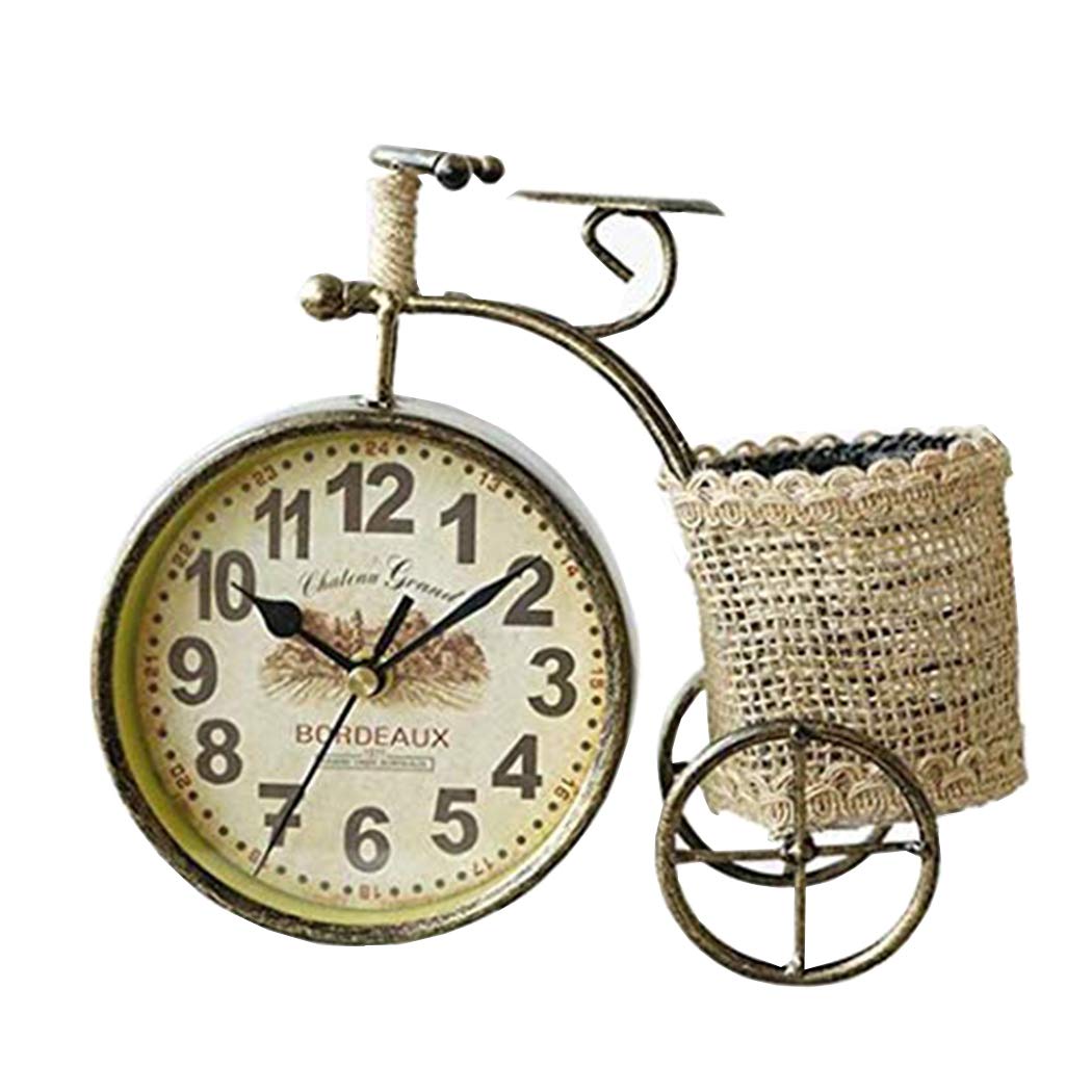 SWHONG Modern Clock Pen Holder Bicycle Design Desk Clock Desktop Metal Clock Easy To Read Office Supplies